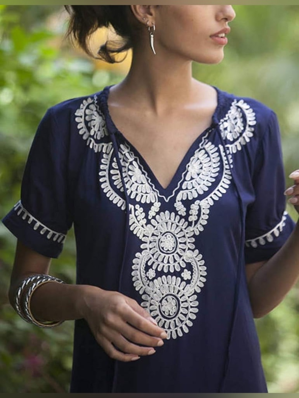 Annabella Embroidered Navy Maxi Dress with Side Slit, Size S - Picture 4 of 11